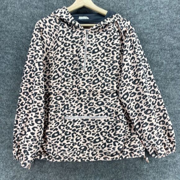 Main Strip Anorak Jacket Women S Small Pink Animal Print 1/2 Zip V-Neck Hooded - Picture 4 of 11
